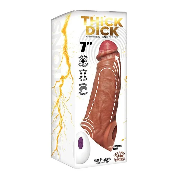 Skinsations Thick Dick Vibrating Sleeve w/Remote Control Multi-Function - Caramel