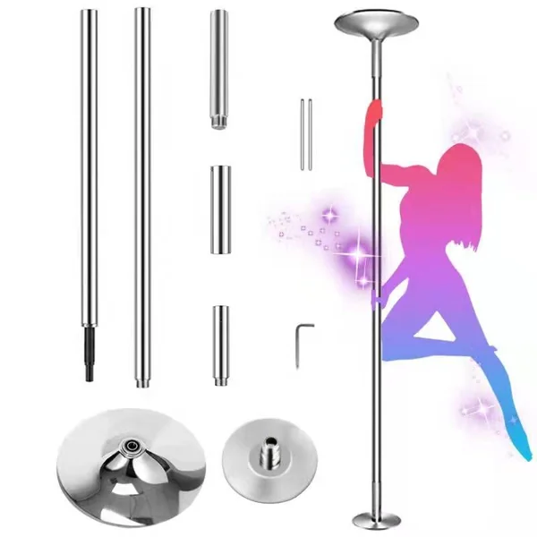 Spinning Static Stripper Pole Dancing Pole for Home Bedroom 46mm Dance Equipment Suitable for Beginners and Professionals Removable Adjustable Pole… silver