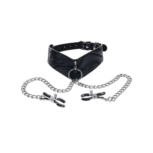 Sportsheets Velvet Noir Collar & Removable Clamps - Black