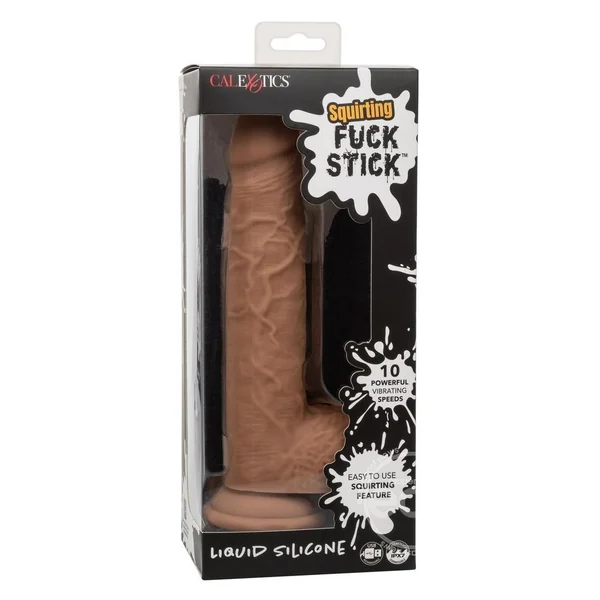 Squirting Fuck Stick Rechargeable Silicone Realistic Dong with Suction Cup - Chocolate