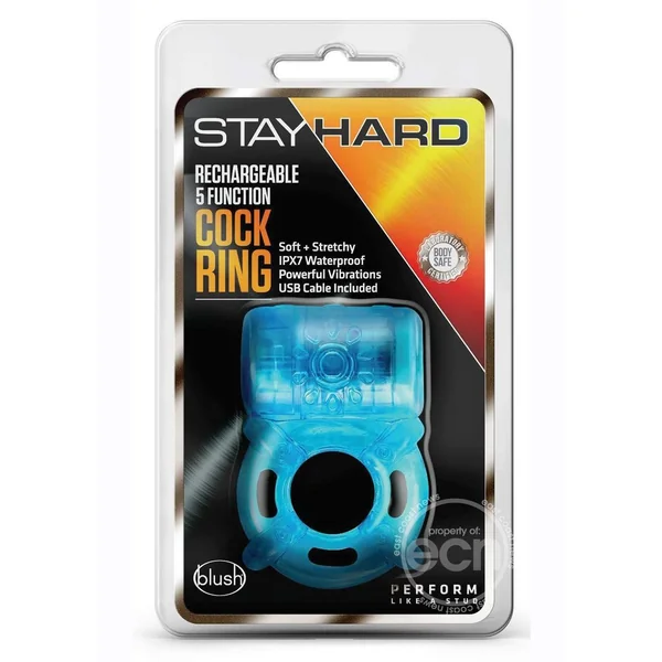 Stay Hard Rechargeable 5 Function Vibrating Cockring Blue