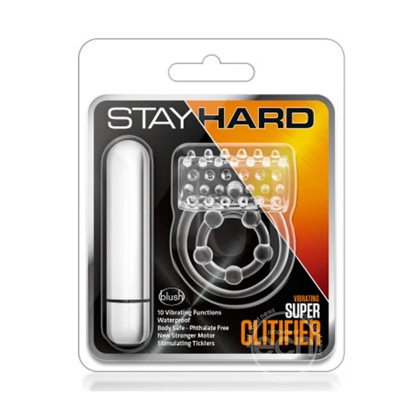 Stay Hard Vibrating Super Clitifier Cock Ring With Bullet - Clear