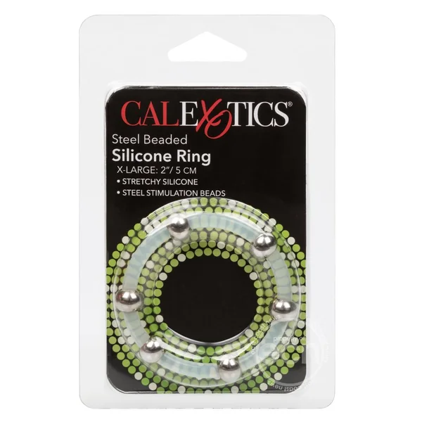 Steel Beaded Silicone Cock Ring - X-Large - Clear