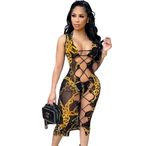 Strap Print Swimwear Set