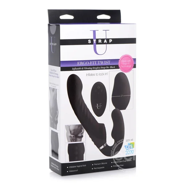 Strap U Ergo-Fit Twist Silicone Inflatable Rechargeable Strapless Strap-On - Black