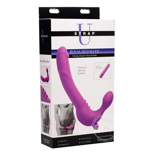 Strap U Royal Revolver Vibrating Silicone Strapless Strap On - Purple