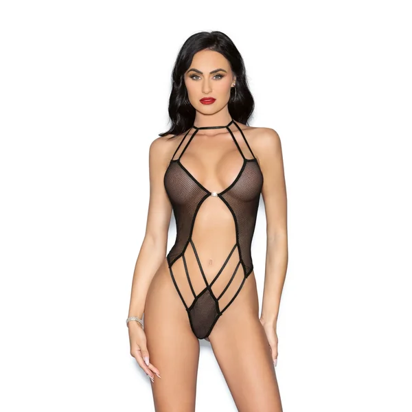 Strappy Neck Fishnet Teddy