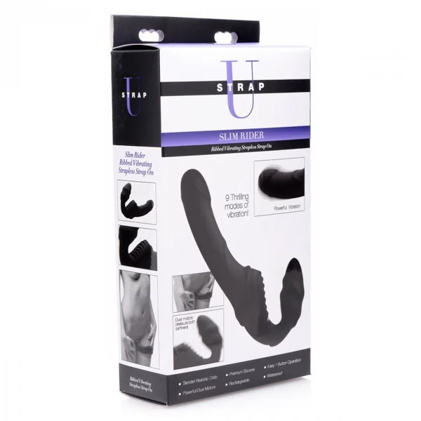 Strap-U Slim Rider Ribbed Vibrating Strapless Strap On