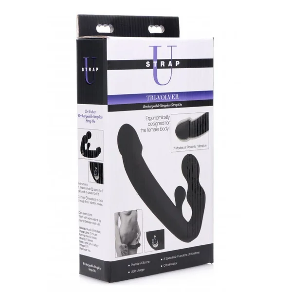 Strap-U Tri-Volver Vibrating Strapless Strap On