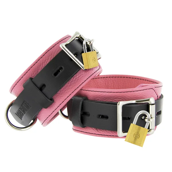 Strict Leather Deluxe Black and Pink Locking Cuffs