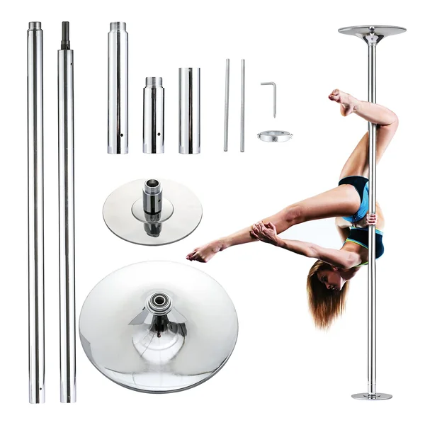 Stripper Pole Spinning Static Dance Pole Portable Removable Adjustable 45mm Dancing Pole for Home Exercise Club Party Pub, Dancer Pole for Beginners and Professionals 440lb Weight Capacity Silver-Round