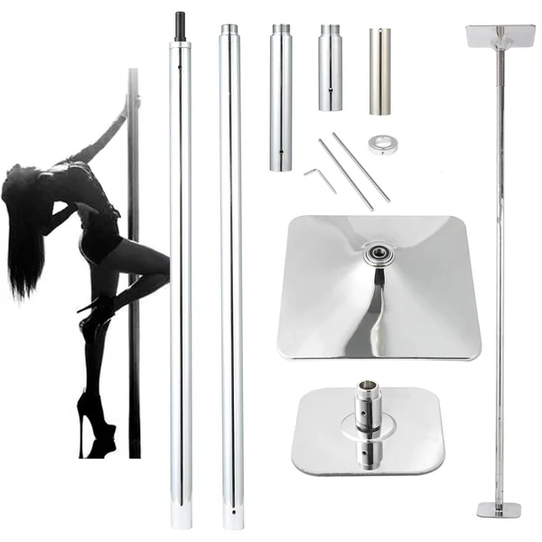 Stripper Pole Spinning Static Dance Pole Portable Removable Adjustable 45mm Dancing Pole for Home Exercise Club Party Pub, Dancer Pole for Beginners and Professionals 440lb Weight Capacity Silver-Square