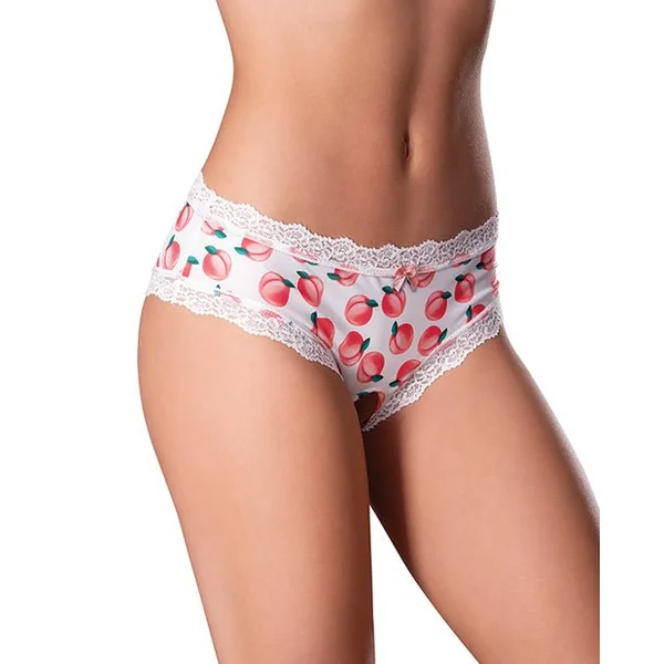 Sweet Treats Crotchless Boy Short w/Wicked Sensual Care Peach Lube - White L/XL