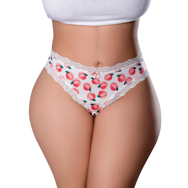 Sweet Treats Crotchless Thong w/Wicked Sensual Care Peach Lube - White QN