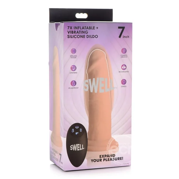 Swell 7X Inflatable & Vibrating Silicone Rechargeable Dildo with Remote Control 7in - Vanilla