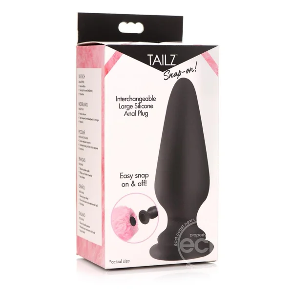 Tailz Snap-On Silicone Anal Plug - Large - Black/Pink