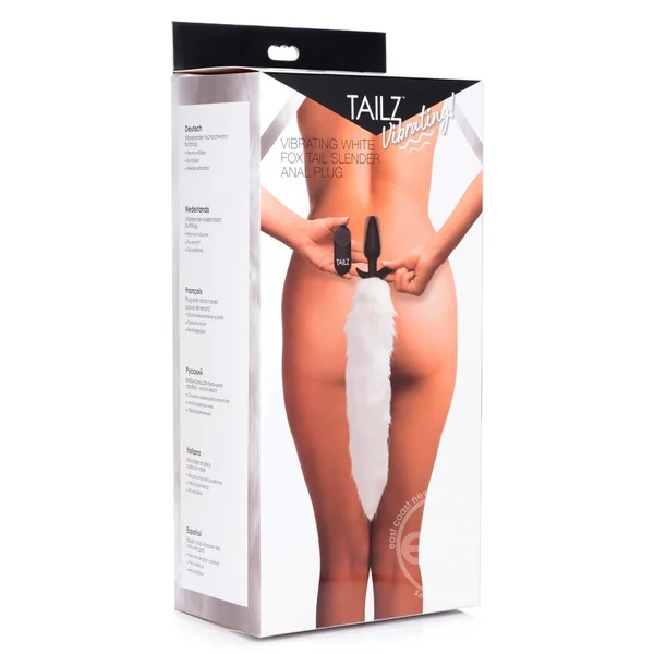 Tailz Vibrating White Fox Tail Slender Anal Plug - White