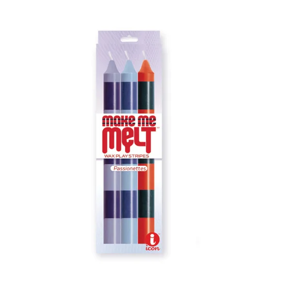 The 9's Make Me Melt Sensual Warm Drip Candles 3 Pack Striped Passionettes For Wax Play