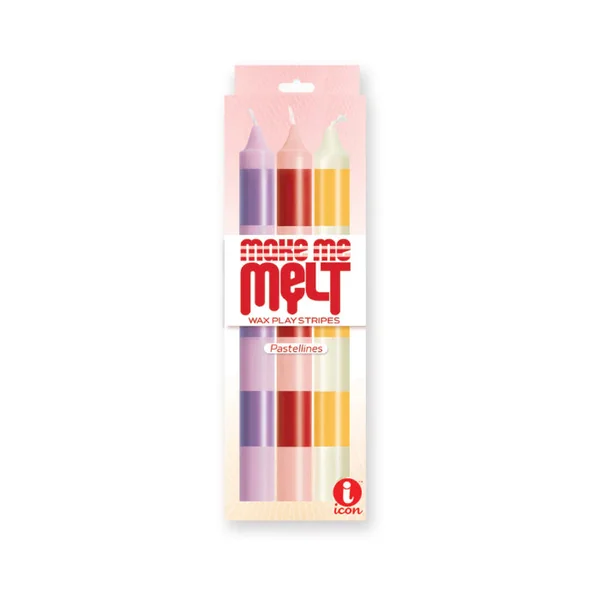 The 9's Make Me Melt Sensual Warm Drip Candles 3 Pack Striped Pastellines For Wax Play