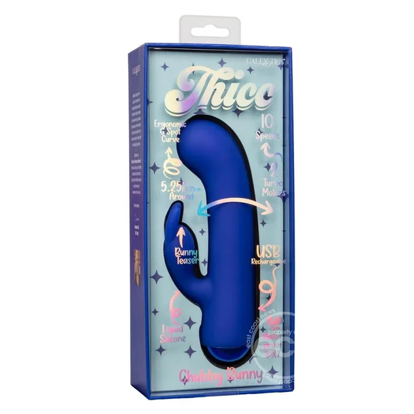 Thicc Chubby Bunny Rechargeable Silicone Rabbit Vibrator - Blue