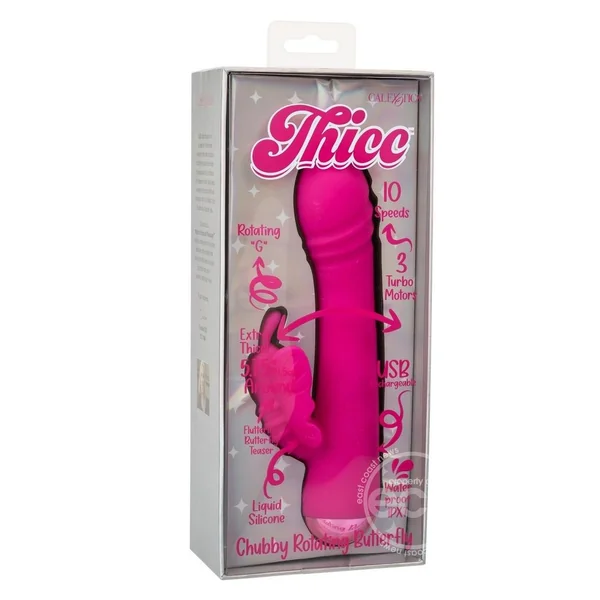 Thicc Chubby Rotating Rechargeable Silicone Butterfly Rabbit Vibrator- Pink