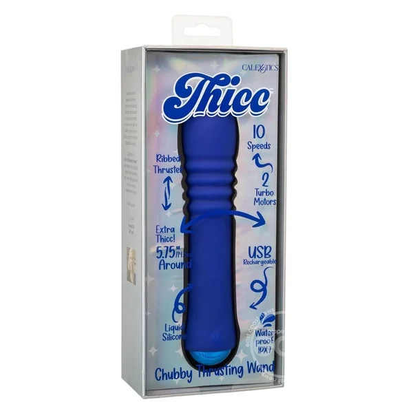 Thicc Chubby Thrusting Rechargeable Silicone Vibrator - Blue