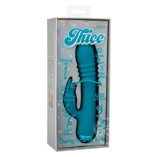 Thicc Chubby Thrusting Tickler Rechargeable Silicone Rabbit Vibrator- Blue