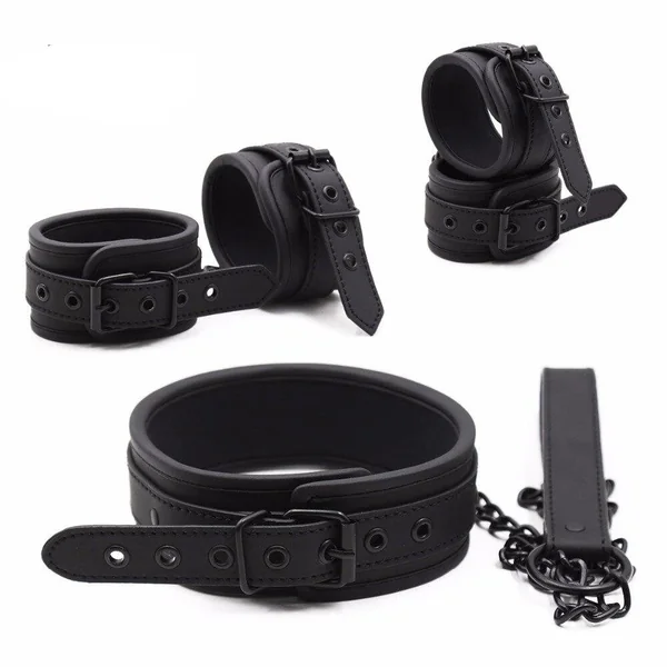 Thierry PU Leather SM products Wrist Cuffs & Ankle Cuffs & Neck Collar Set ,BDSM Bondage sex ,Cosplay Accessories