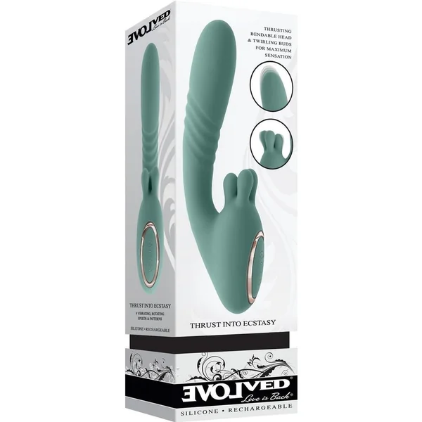 Thrust into Ecstasy Rechargeable Silicone Dual Vibrator - Green