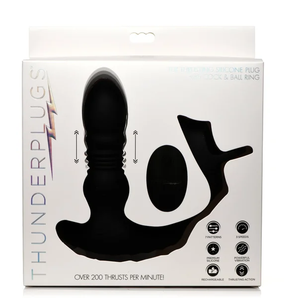 ThunderPlugs 10X Thrusting Silicone Vibrator w/ Cock & Ball Strap & Remote
