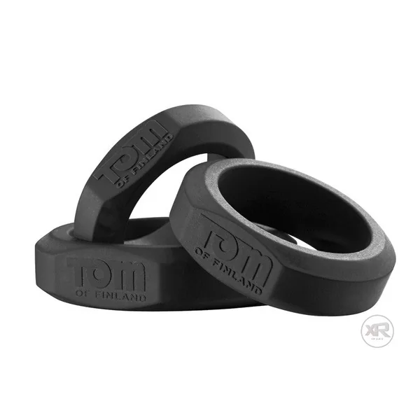 Tom of Finland Black 3 Piece Silicone Cock Ring Set