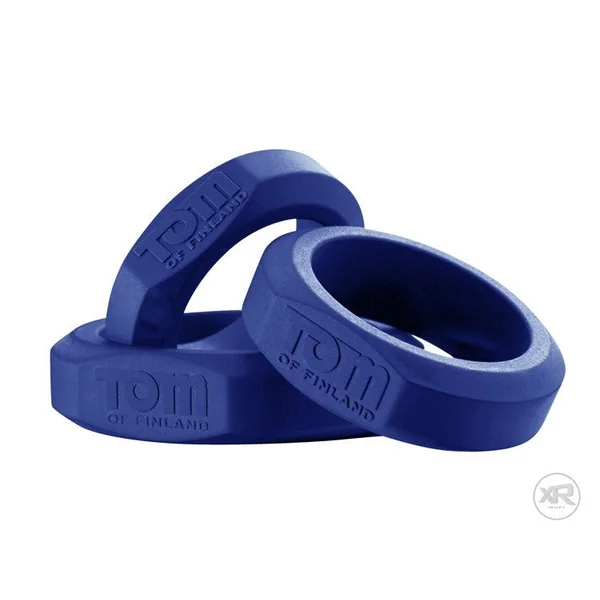 Tom of Finland Blue 3 Piece Silicone Cock Ring Set