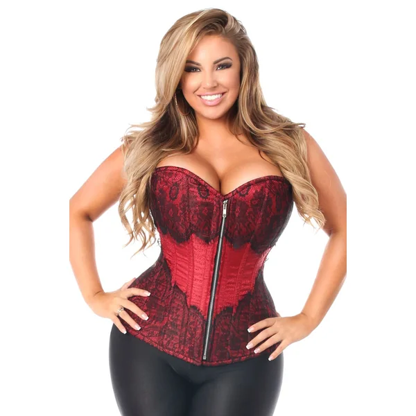 Top Drawer Brocade Steel Boned Corset with Black Eyelash Lace
