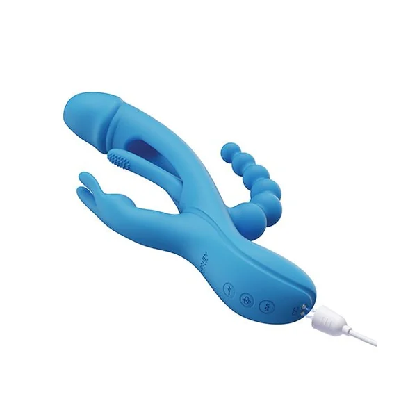 Trilux Kinky Finger Rabbit Vibrator w/ Anal Beads - Blue