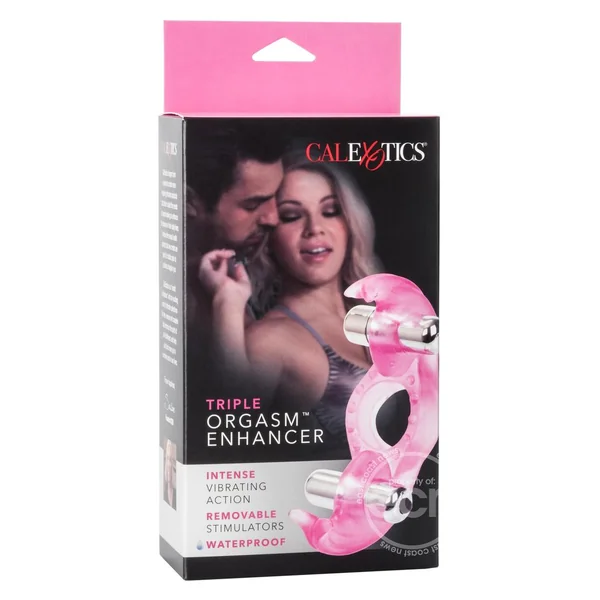 Triple Orgasms Enhancer Vibrating Cock Ring with Clitoral Stimulation - Pink