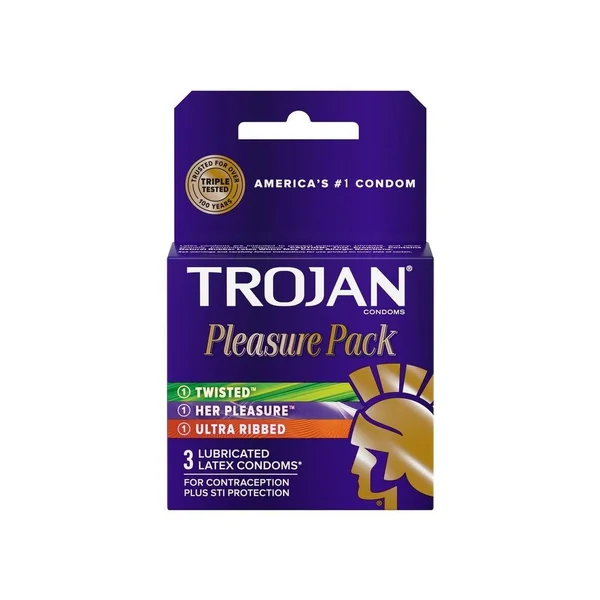 Trojan Pleasure Pack Lubricated Latex Textured Condoms Assorted 3-Pack
