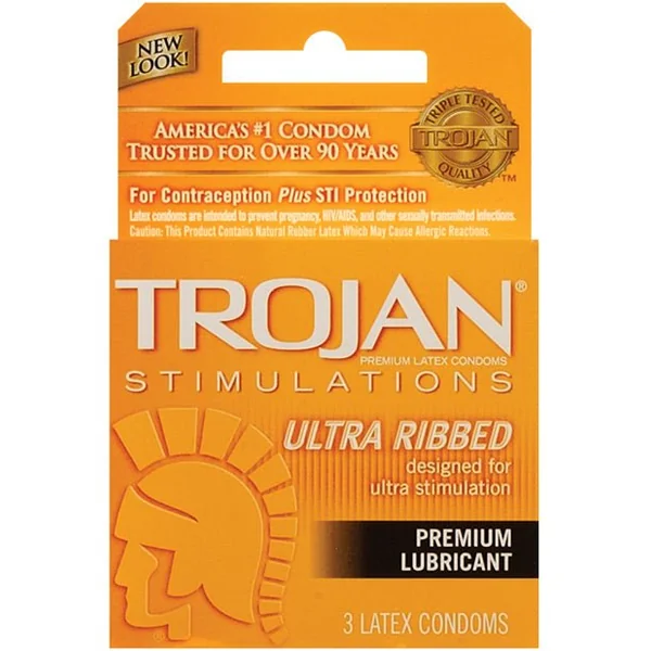 Trojan Ribbed Condoms - Box Of 3