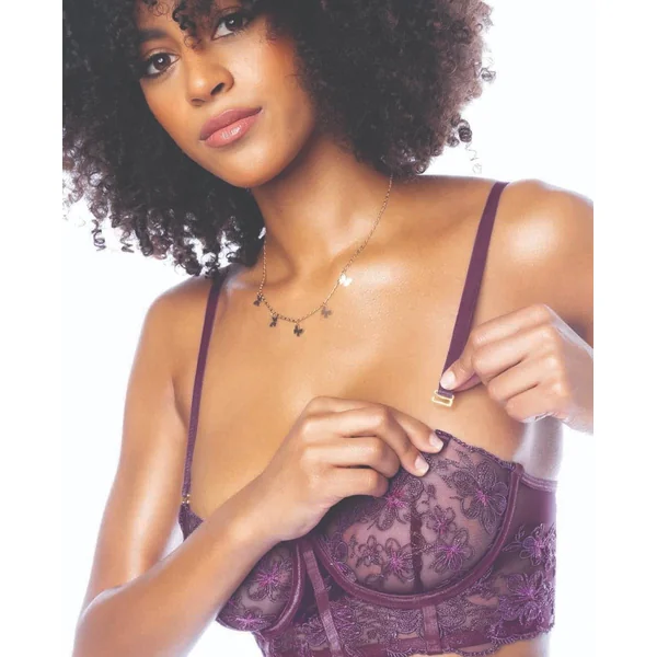 Underwire Bustier w/Removable Straps & High Waisted Thong 2 pc Set - Mulberry MD