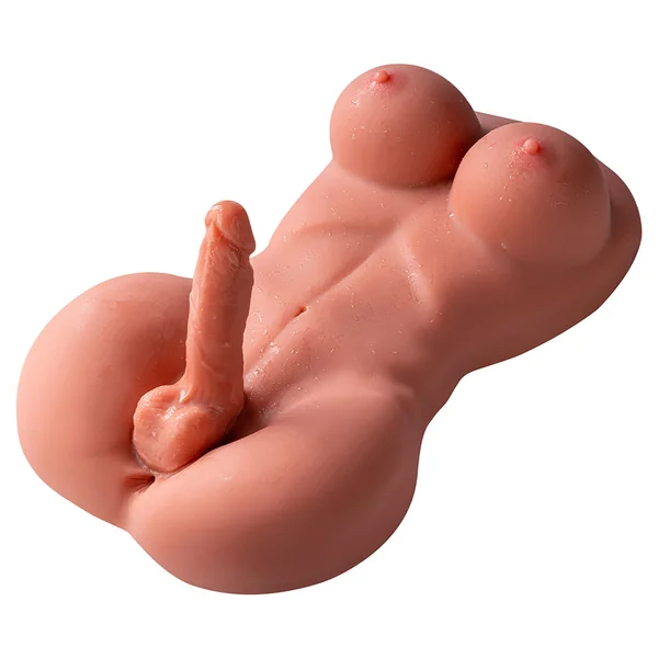 [US Stock]Realistic Shemale Torso Sex Doll – 18.7 lbs Narada Dark Skin Masturbator with Breasts & 6.6″ Flexible Adjustable Dildo