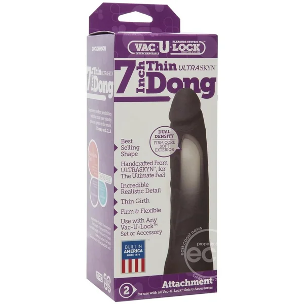 Vac-U-Lock Ultraskyn Thin Dildo 7in - Chocolate