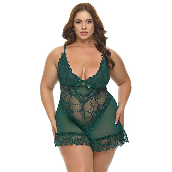 Valentine Lacey Babydoll w/G-String - Green 1X/2X