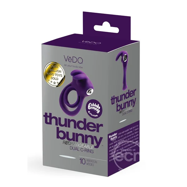 VeDO Thunder Bunny Rechargeable Silicone Dual Cock Ring - Deep Purple