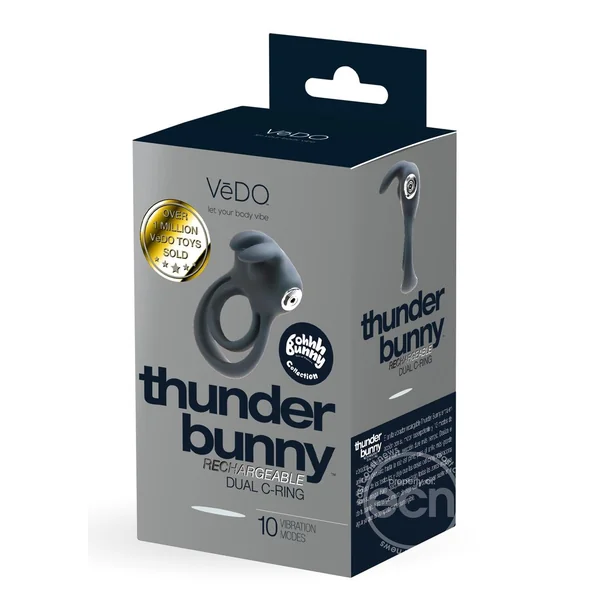 VeDO Thunder Bunny Rechargeable Silicone Dual Cock Ring - Just Black