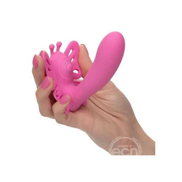 Venus Butterfly Pulsating Venus G Silicone Rechargeable Strap-On With Remote Control - Pink