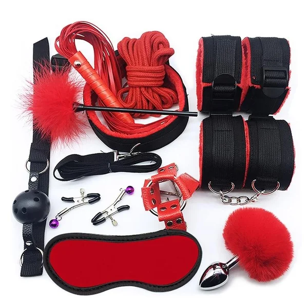 VRDIOS BDSM Sex Bondage Set Handcuffs Gag Whip NippleClamps Erotic Sex Toys for Women Couples Adult Sex Shop Anal Butt Plug Tail