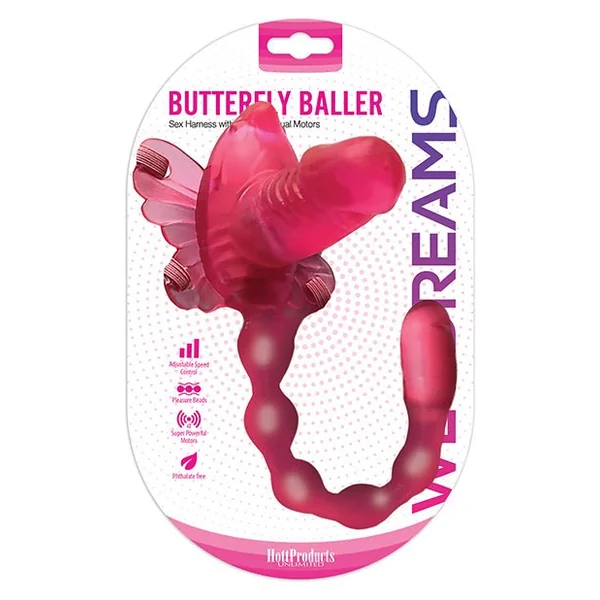 Wet Dreams Butterfly Baller Sex Harness W/dildo - Pink