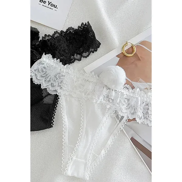 White Bunny Tail Lace Thong