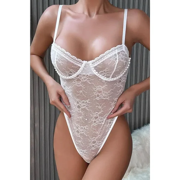 White Lace and Pearl Teddy