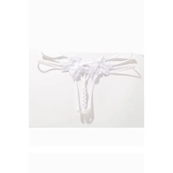 White Open Front Pearl Lace Thong