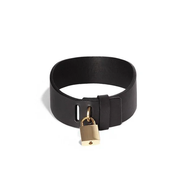 WIDE WIDTH LEATHER SLAVE COLLAR WITH LOCK